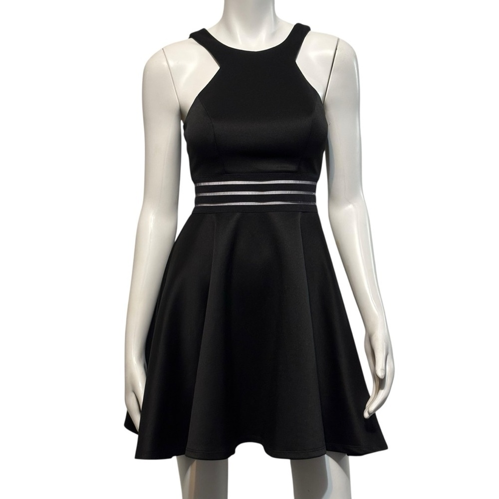 City Studio Halter Dress Black Padded A-Line Strappy Back Stretch Size 3 - Picture 4 of 9